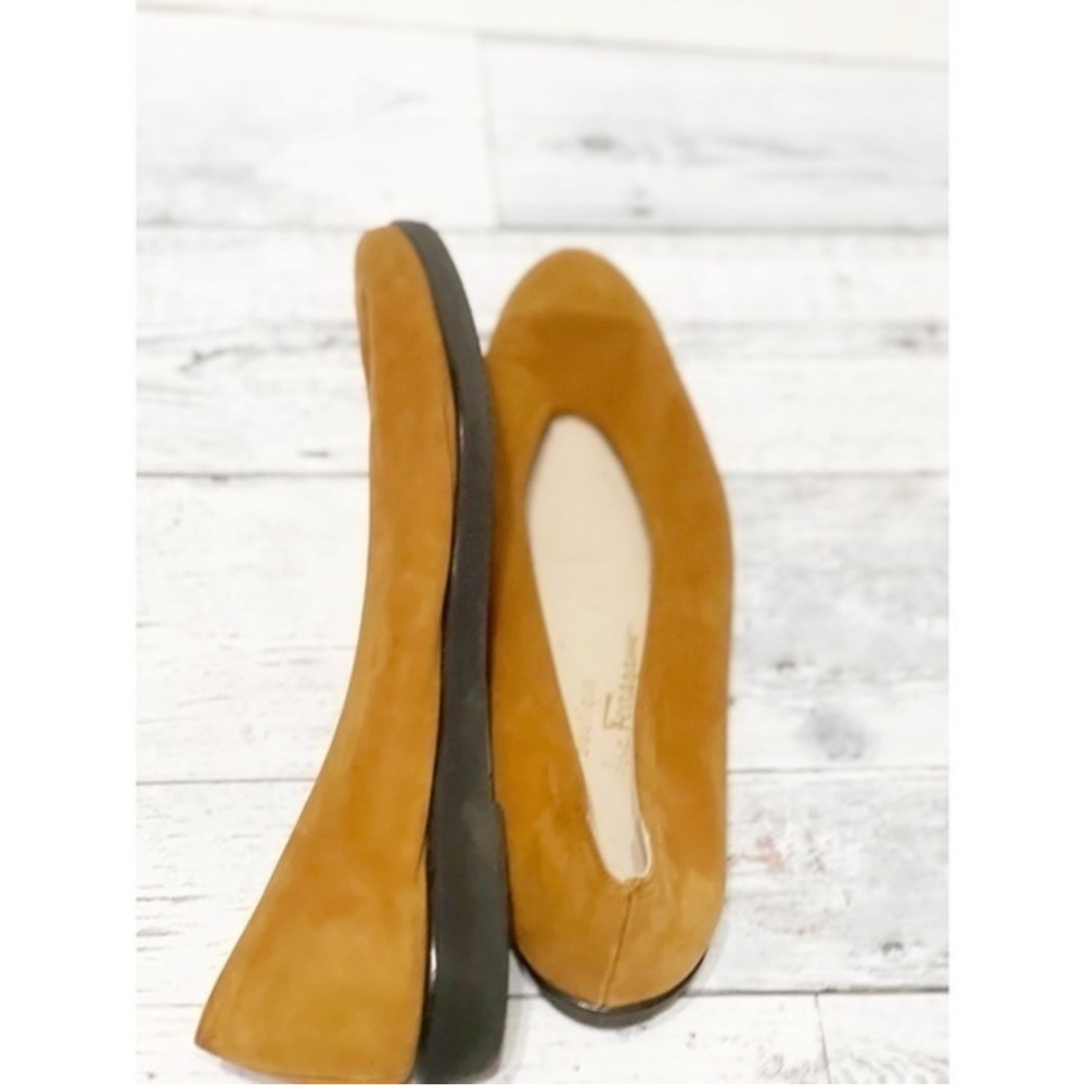 Salvatore Ferragamo Camel Color Suede Flats Sz 7.5 - Picture 2 of 7